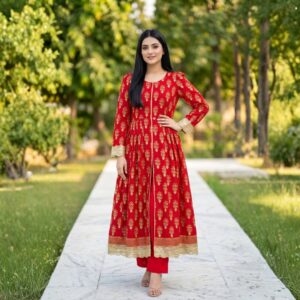 2 piece frock full maxsi type lawn fabric plan truzar printed frock medium and large size avlible